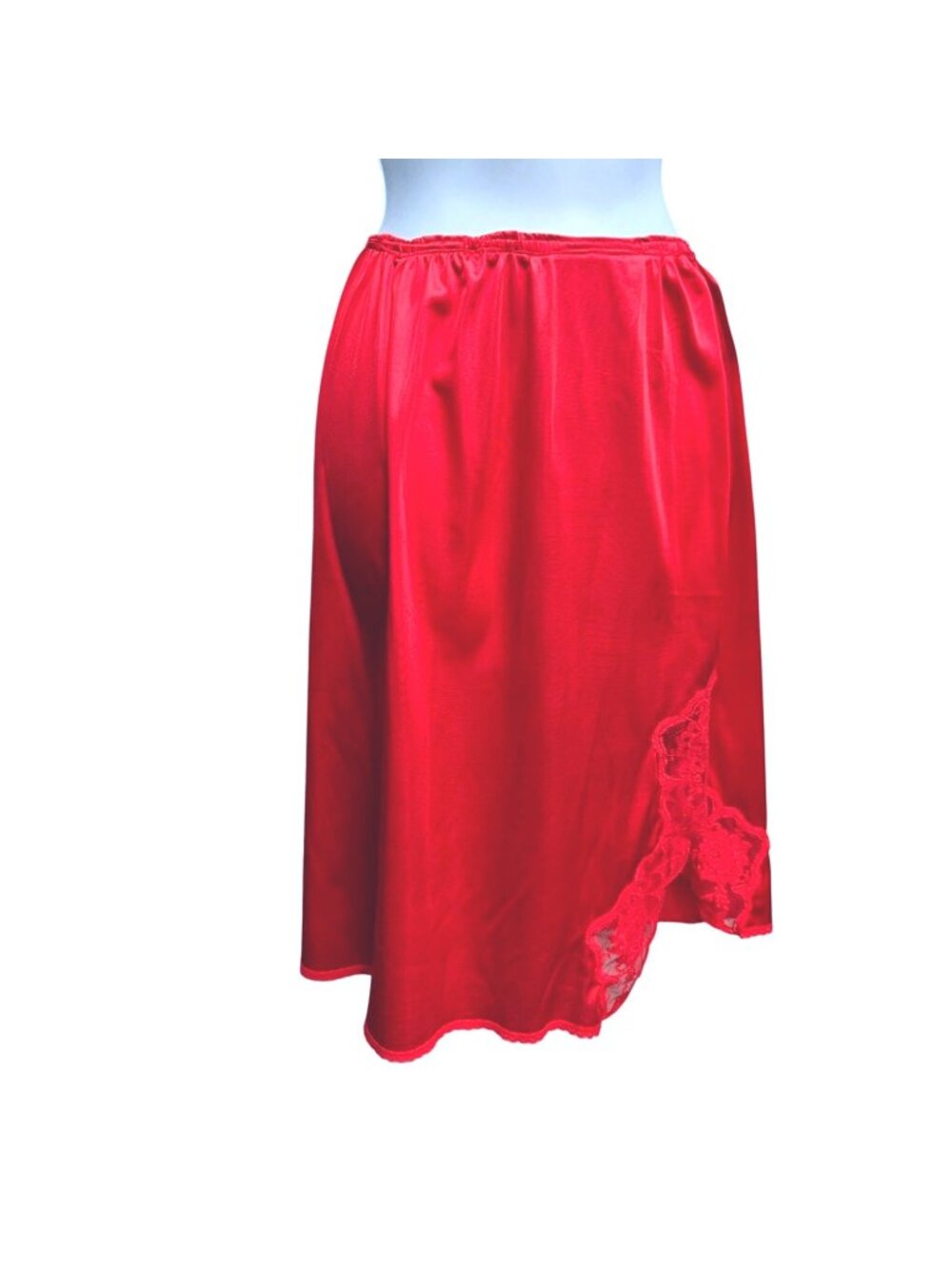 Vintage Vanity Fair Candy Apple Red Nylon Half Slip Lace Slit S/M